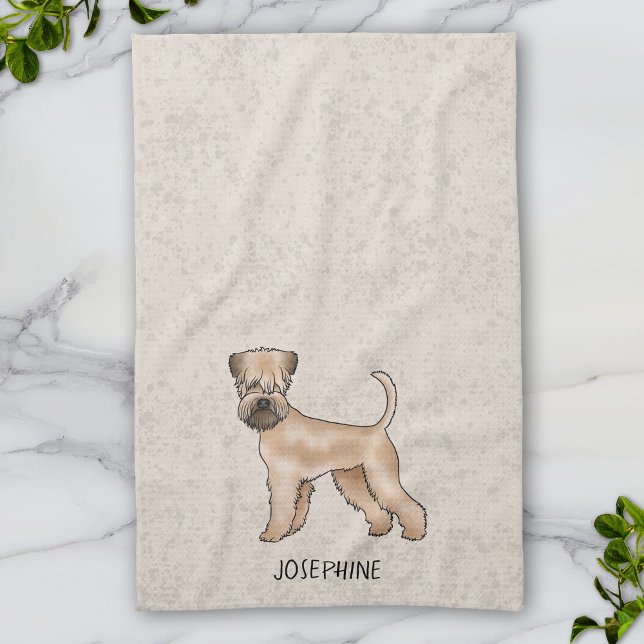 Linge De Cuisine Chien De Terrier Roulé Sur Le Beige Avec Son Nom (Créateur téléchargé)