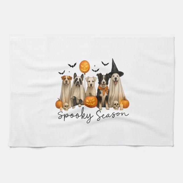 Linge De Cuisine Chien d'Halloween de la Saison Effrayante (Horizontal)