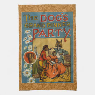 Linge De Cuisine Chien Dinner Party Chien Vintage illustration