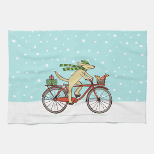 Linge De Cuisine Chien faisant du vélo avec écureuil vacances de No