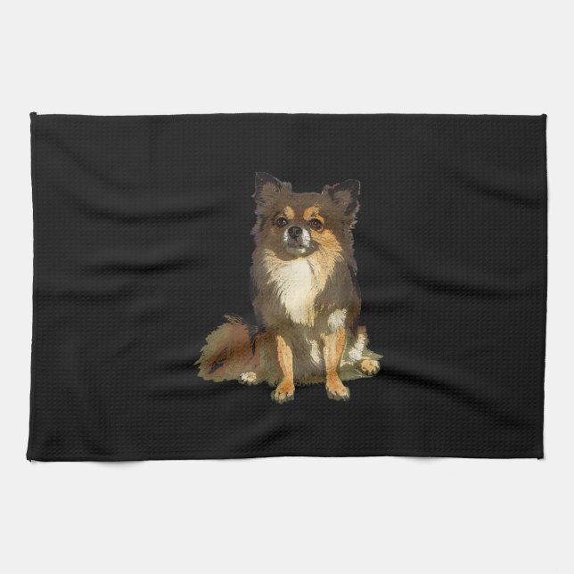 Linge De Cuisine Chien graphique long Haired Chihuahua mignon (Horizontal)