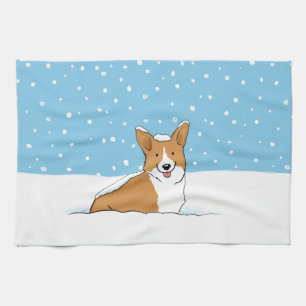 Linge De Cuisine Chien heureux de neige de vacances du corgi   de