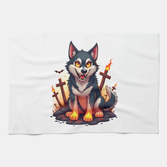 Linge De Cuisine Chien Husky Hellhound (Horizontal)