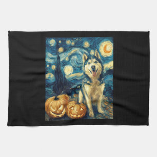 Linge De Cuisine Chien husky sibérien mignon Halloween Jack O Lante