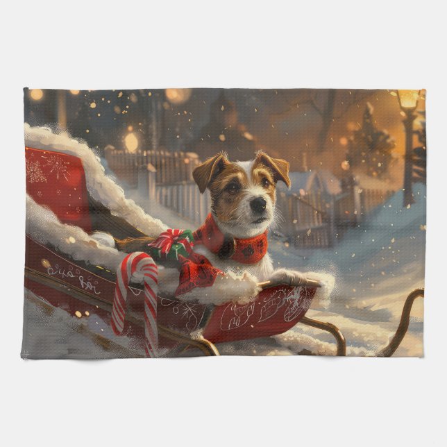 Linge De Cuisine Chien Jack Russell Noël Festif (Horizontal)