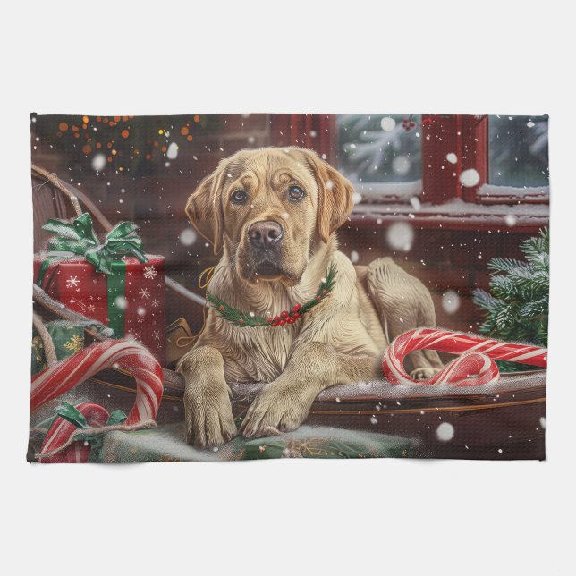 Linge De Cuisine Chien Labrador Fête de Noël (Horizontal)