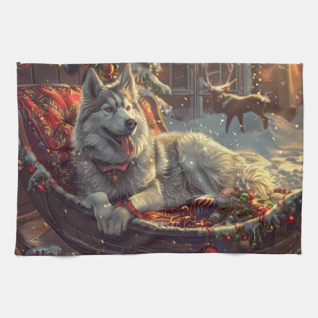 Linge De Cuisine Chien Laphund Finlandais Noël Fête (Horizontal)