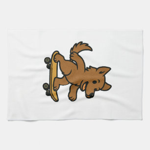 Linge De Cuisine Chien mignon faisant du skateboard