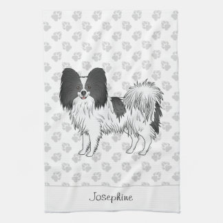 Linge De Cuisine Chien Papillon Noir Et Blanc Avec Des Pattes Et Du