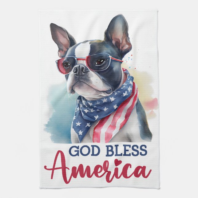 Linge De Cuisine Chien Patriotique-Boston Terrier (Vertical)