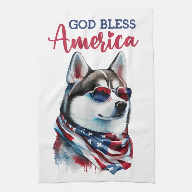 Linge De Cuisine Chien Patriotique-Husky (Vertical)