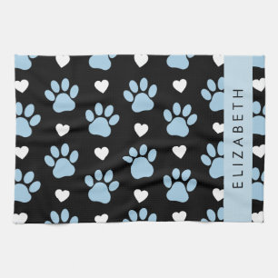Linge De Cuisine Chien Paws, Blue Paws, White Hearts, Votre Nom