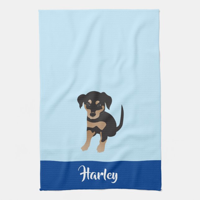 Linge De Cuisine Chien personnalisable Chien Nom bleu (Vertical)