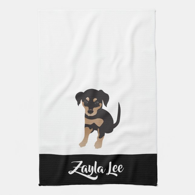 Linge De Cuisine Chien personnalisable Chien Nom Noir Blanc Brown (Vertical)
