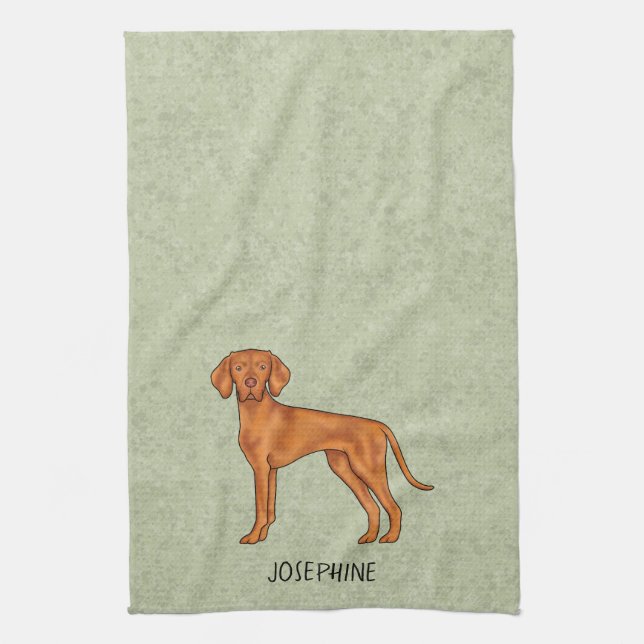 Linge De Cuisine Chien Pointer Mignon Vizsla Hongrois Avec Nom Vert (Vertical)
