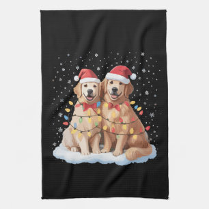 Linge De Cuisine Chien Retriever doré Chapeau de Père Noël de Noël