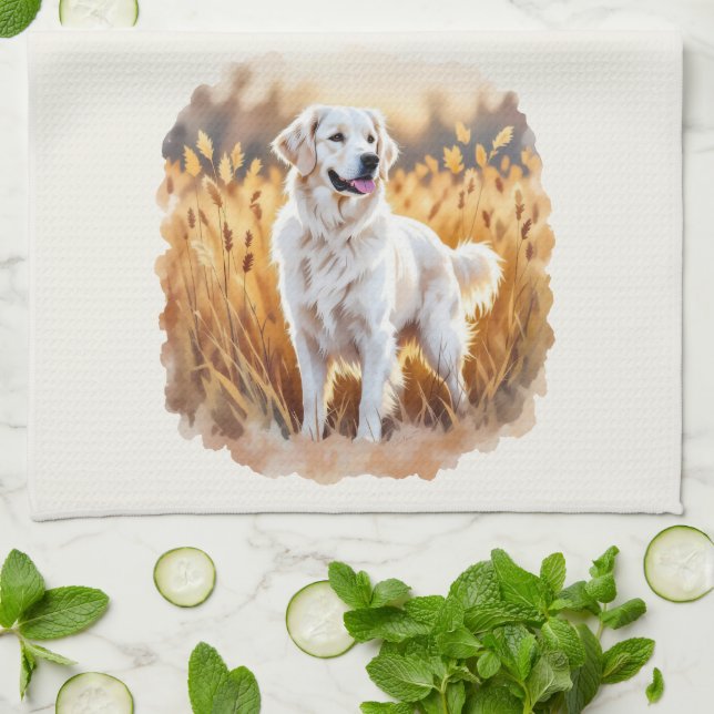 Linge De Cuisine Chien Retriever Golden Blanc (Plié)