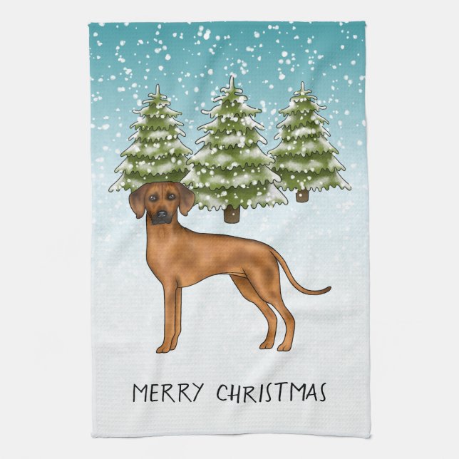 Linge De Cuisine Chien Rhodesian Ridgeback Lion Chien Forêt enneigé (Vertical)