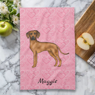 Linge De Cuisine Chien Rhodesian Ridgeback sur des cœurs roses avec