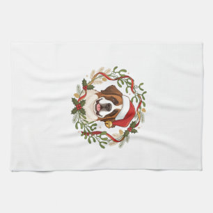 Linge De Cuisine Chien Saint-Bernard Chapeau de Père Noël Couronne