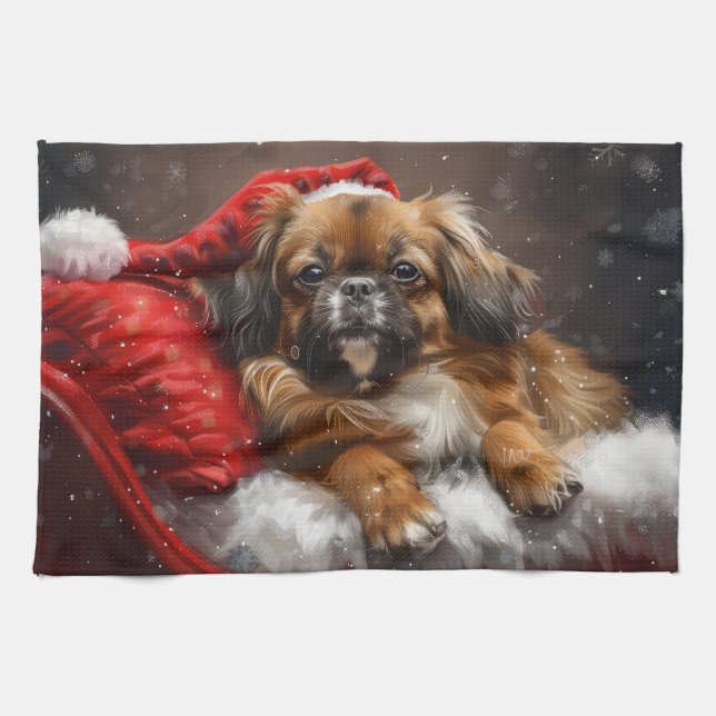 Linge De Cuisine Chien Spaniel Tibétain Noël Festif (Horizontal)