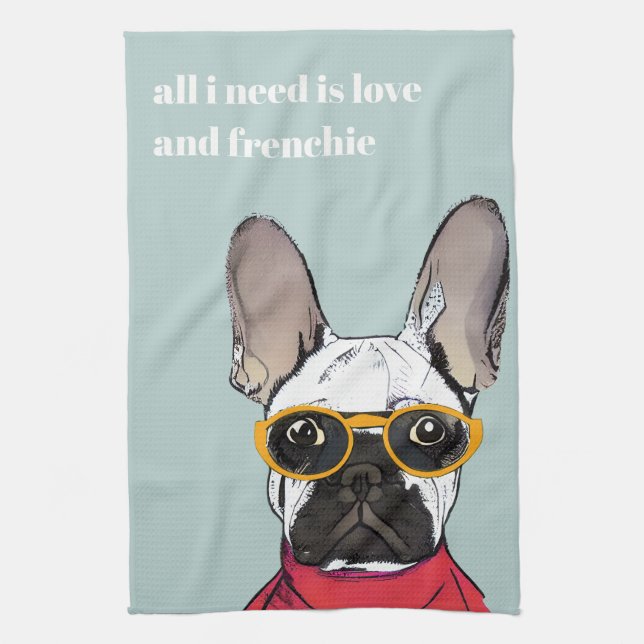 Linge De Cuisine Chien-taureau Rouge Rouge Mignonne Avec Lunettes D (Vertical)