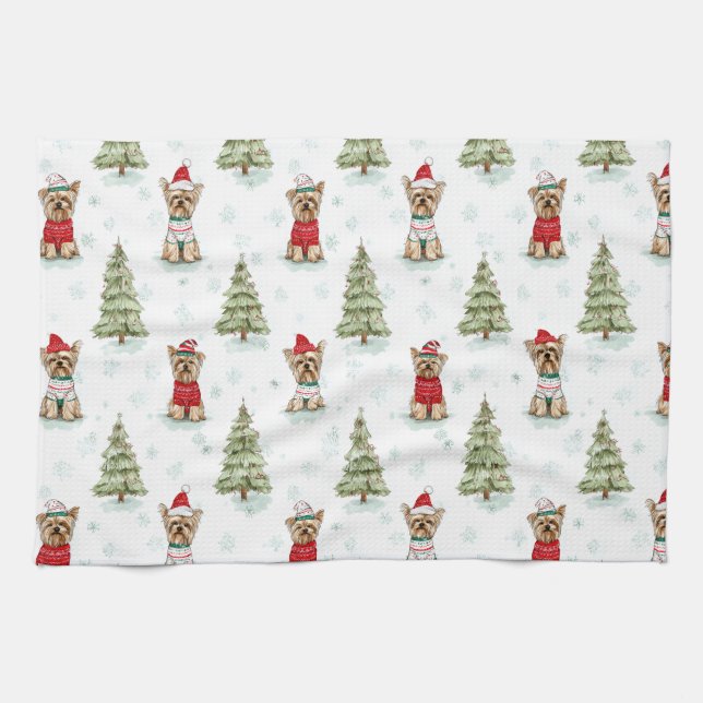 Linge De Cuisine Chien Yorkies de Noël (Horizontal)