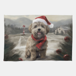Linge De Cuisine Chien Yorkipod en Noël de neige