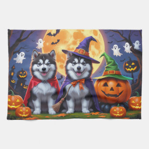 Linge De Cuisine Chiens Alaskan Malamute Citrouille Halloween Drôle