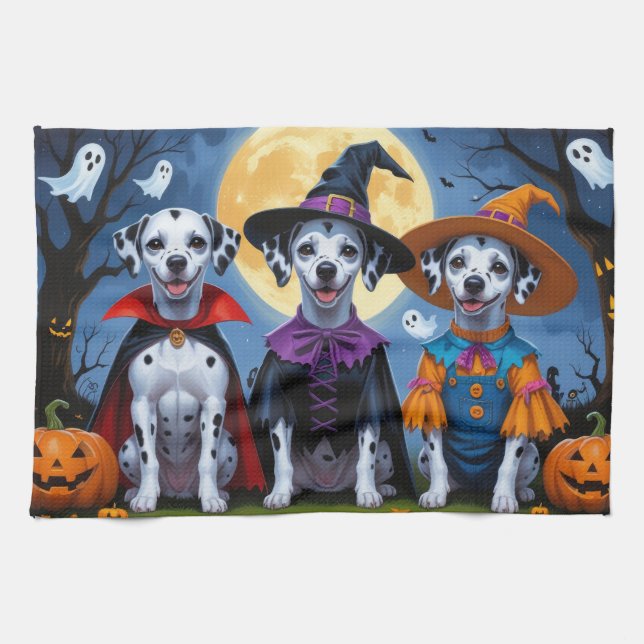 Linge De Cuisine Chiens de Dalmatie Citrouille Halloween drôle (Horizontal)