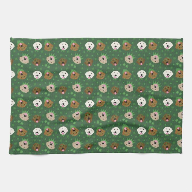 Linge De Cuisine Chiens de Jour de la Saint Patrick Golden Retrieve (Horizontal)
