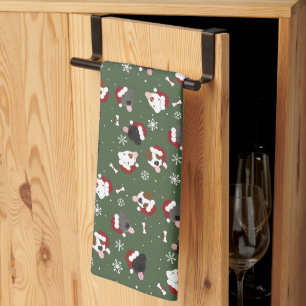 Linge De Cuisine Chiens de Noël sur Vert