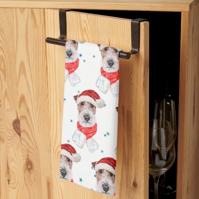 Linge De Cuisine Chiens de race Wire Fox Terrier Étoiles de Noël (Pliage en tiers)