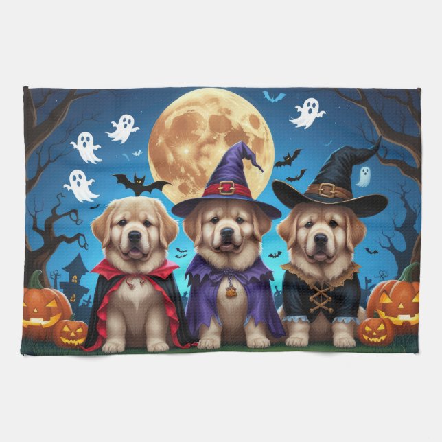 Linge De Cuisine Chiens de Terre-Neuve Citrouille Halloween Funny (Horizontal)