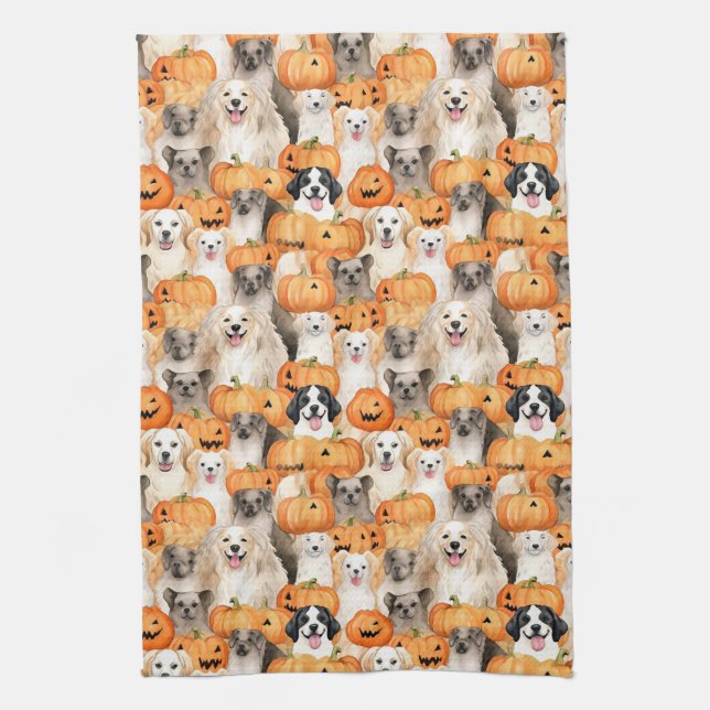 Linge De Cuisine Chiens d'Halloween - Races de chiens mignons avec  (Vertical)