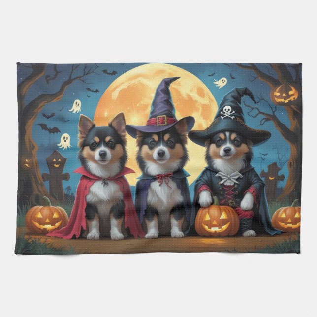 Linge De Cuisine Chiens lapons finlandais Citrouille Halloween drôl (Horizontal)