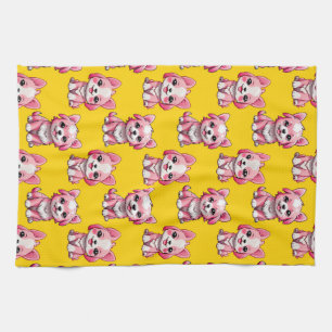 Linge De Cuisine Chiens roses mignons - Jaune 