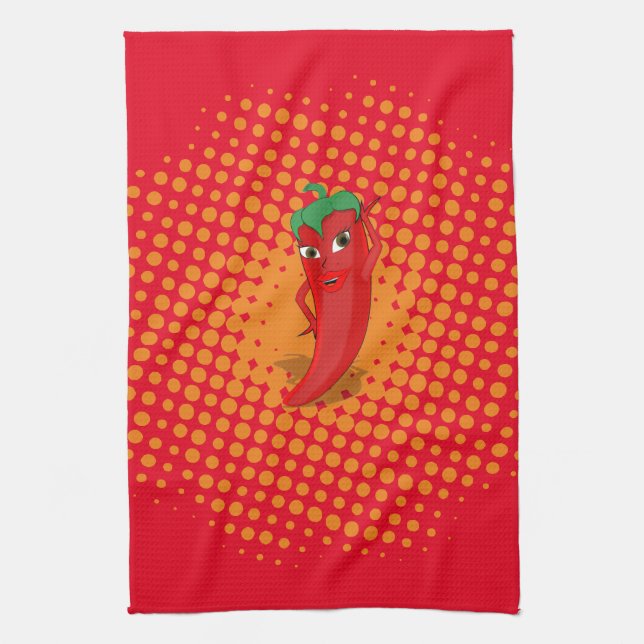 Linge De Cuisine Chiffres rouges Hot Pepper Diva Orange (Vertical)