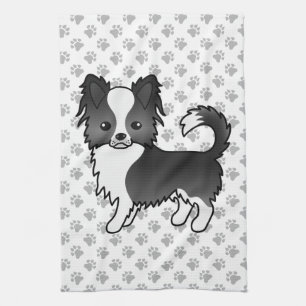 Linge De Cuisine Chihuahua à poil long noir et blanc et pattes