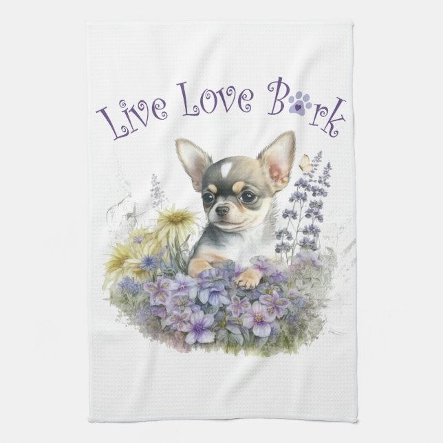 Linge De Cuisine Chihuahua Chien Maman Florale (Vertical)