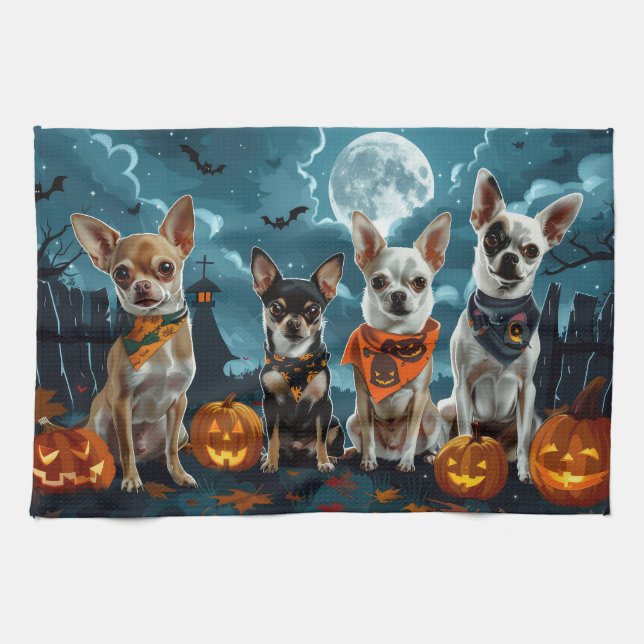 Linge De Cuisine Chihuahua Halloween Épouvantable (Horizontal)