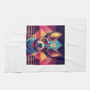 Linge De Cuisine Chihuahua Néon Rétro � Art de chien Synthwave vibr