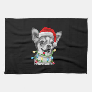 Linge De Cuisine chihuahua père Noël lumières des arbres Noël Noël