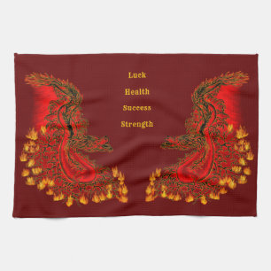 Linge De Cuisine Chine Dragon rouge et or design
