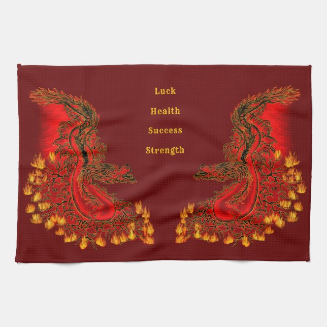 Linge De Cuisine Chine Dragon rouge et or design (Horizontal)
