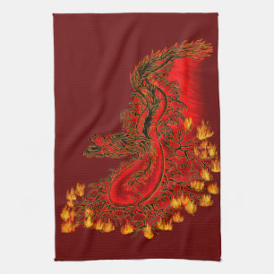 Linge De Cuisine Chine Dragon rouge et or design