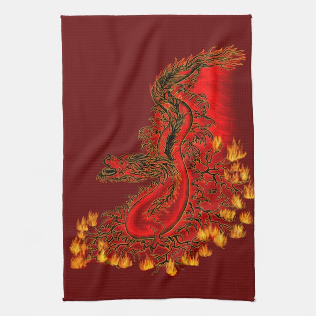 Linge De Cuisine Chine Dragon rouge et or design (Vertical)