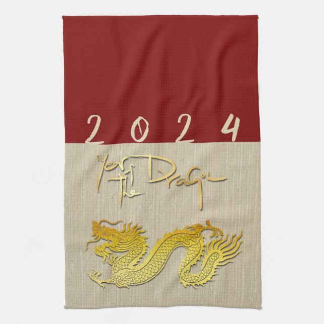 Linge De Cuisine Chine New Year Dragon or papier coupé Zodiac KT (Vertical)