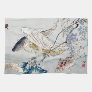 Linge De Cuisine Chinoiserie Carpe Koï et Imprimé de Glycine Violet