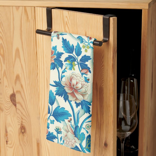 Linge De Cuisine Chinoiserie colorée Modèle Floral traditionnel (Pliage en tiers)